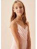Adjustable Spaghetti Straps Petal Ruched Chiffon Junior Bridesmaid Dress